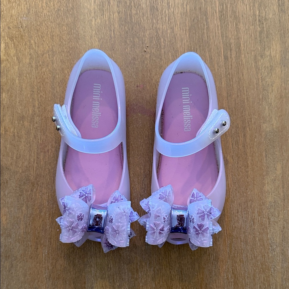 Mini Melissa Light Pink Dress Shoes with Glitter Bow - Picture 2 of 3